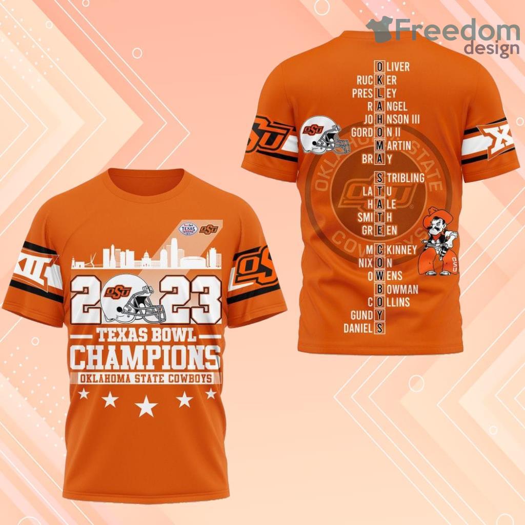 2023 Texas Bowl Champions Oklahoma State Cowboys 3D Shirt For Fans image 2023 Texas Bowl Champions Oklahoma State Cowboys 3D Shirt For Fans Product Photo 1
