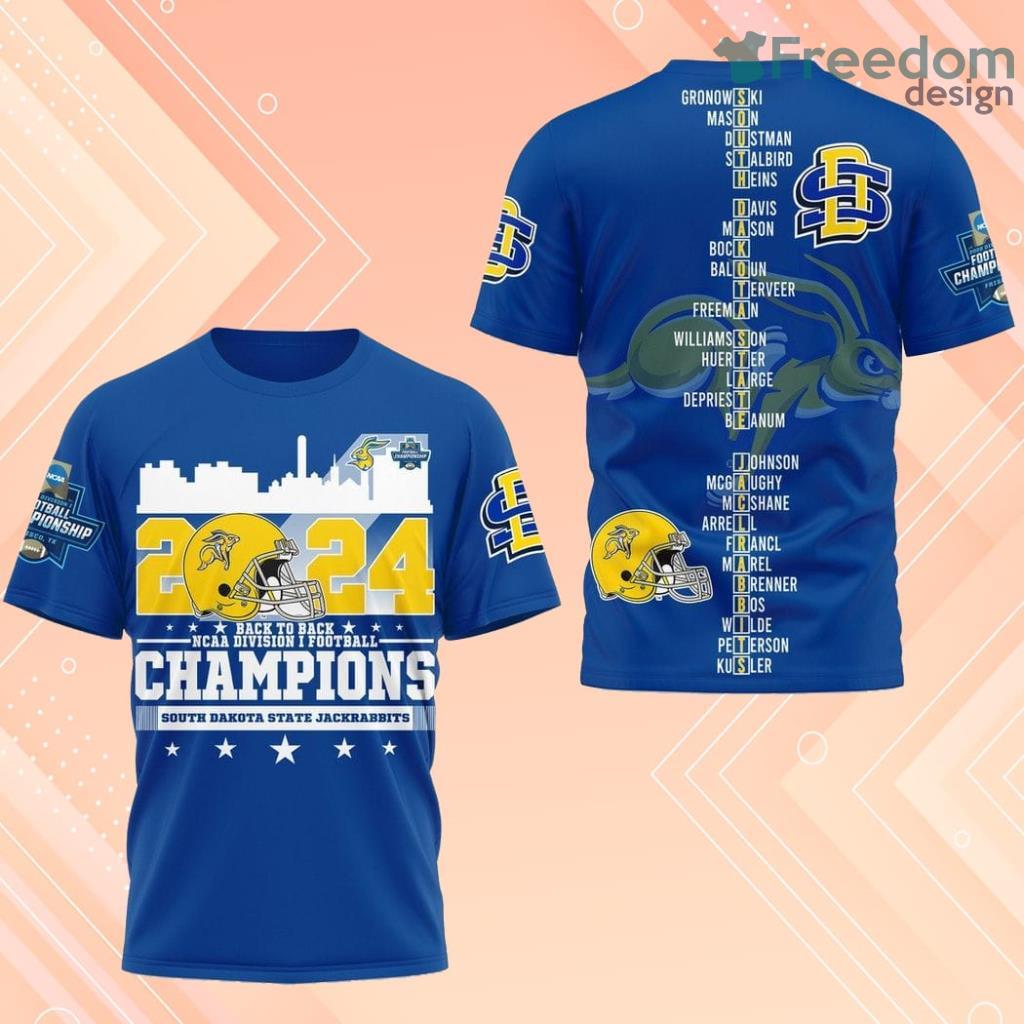 2024 Back To Back NCAA Division I Football Champions South Dakota State Jackrabbits 3D Shirt For Fans image 2024 Back To Back NCAA Division I Football Champions South Dakota State Jackrabbits 3D Shirt For Fans Product Photo 1