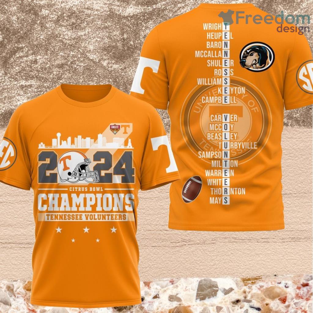 2024 Citrus Bowl Champions Tennessee Volunteers 3D Shirt Yellow For Fans image 2024 Citrus Bowl Champions Tennessee Volunteers 3D Shirt Yellow For Fans Product Photo 1