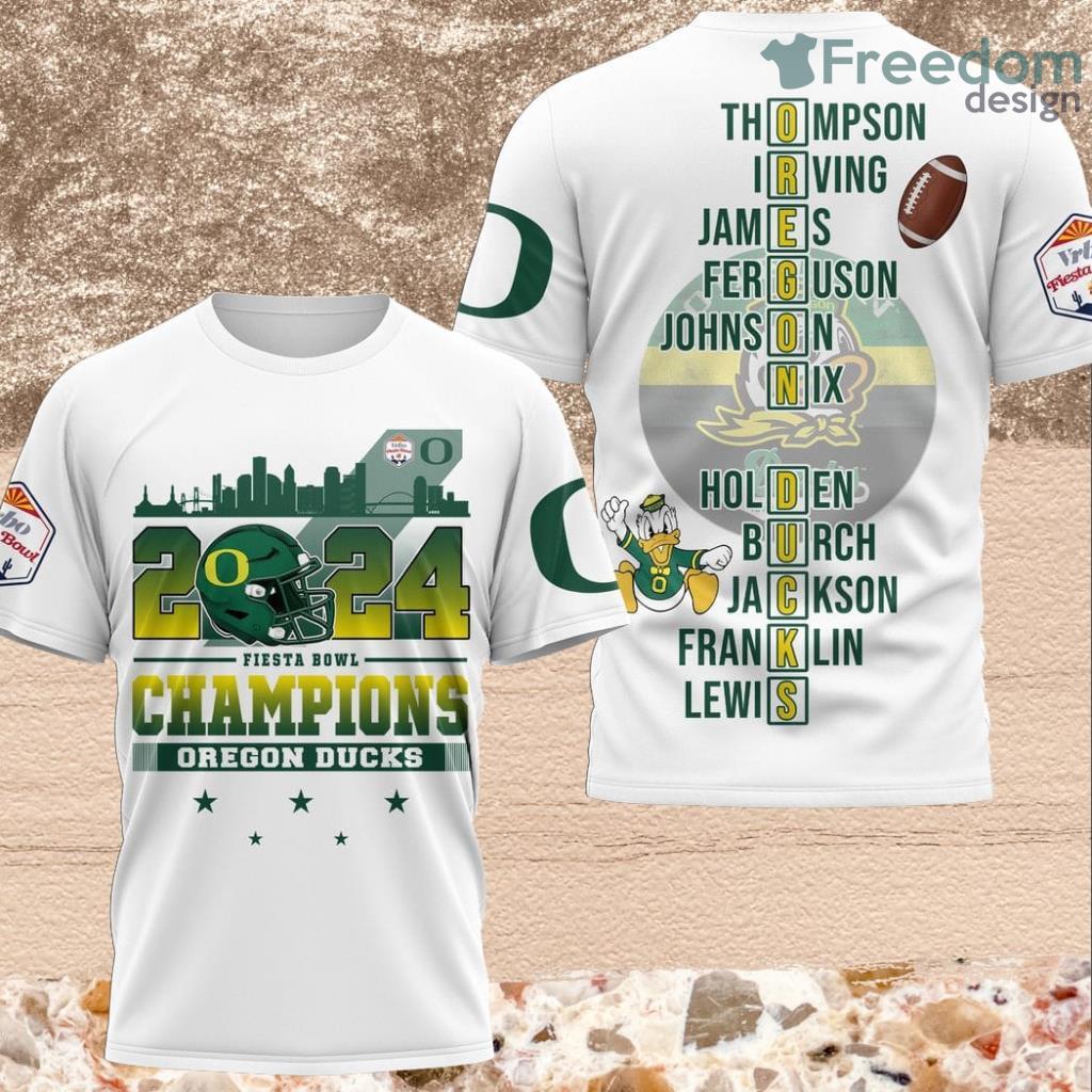 2024 Fiesta Bowl Champions Oregon Ducks 3D Shirt White For Fans image 2024 Fiesta Bowl Champions Oregon Ducks 3D Shirt White For Fans Product Photo 1