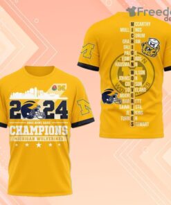 2024 Rose Bowl Game Champions Michigan Wolverines 3D Shirt Yellow For Fans