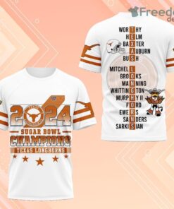 2024 Sugar Bowl Champions Texas Longhorns 3D Shirt White For Fans