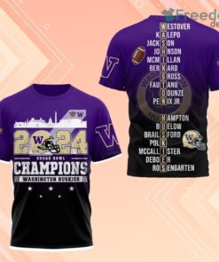 2024 Sugar Bowl Champions Washington Huskies 3D Shirt Purple Black For Fans