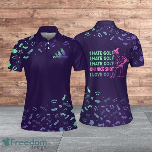 Addicted I Hate Golf Gradient Flamingo Custom Halloween Golf For Women Polo Shirt Product Photo 1