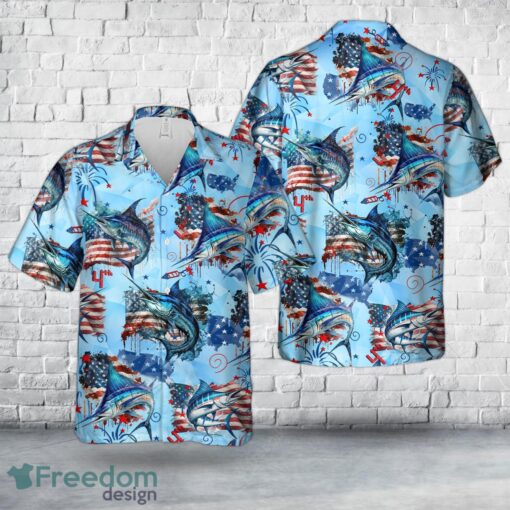 American Blue Marlin 4th Of July Hawaiian Shirt Product Photo 1