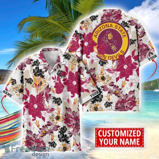 Arizona State Sun Devils Aloha 3D Hawaiian Shirt Flower Sport Team Beach Shirt Custom Name Product Photo 1