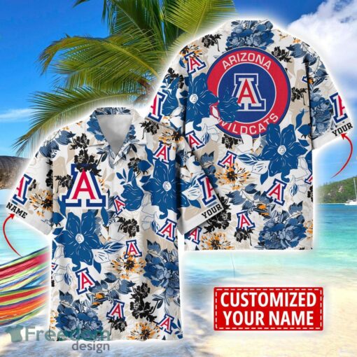 Arizona Wildcats Aloha 3D Hawaiian Shirt Flower Sport Team Beach Shirt Custom Name Product Photo 1