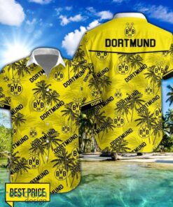 Borussia Dortmund 3D Hawaiian Shirt and Shorts Vinatge Tree Pattern Beach Shirt For Fans