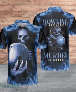 Bowling Murder Blue Flame Pattern Bowling Scary Custom Skull Halloween For Men Polo Shirt