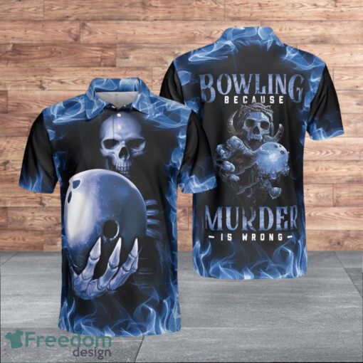 Bowling Murder Blue Flame Pattern Bowling Scary Custom Skull Halloween For Men Polo Shirt