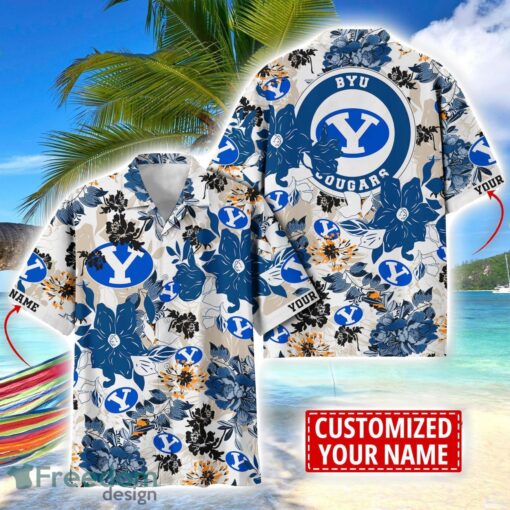 BYU Cougars Aloha 3D Hawaiian Shirt Flower Sport Team Beach Shirt Custom Name Product Photo 1