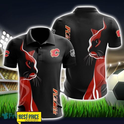 Calgary Flames 3D Polo Shirt Black Color For Men Product Photo 1