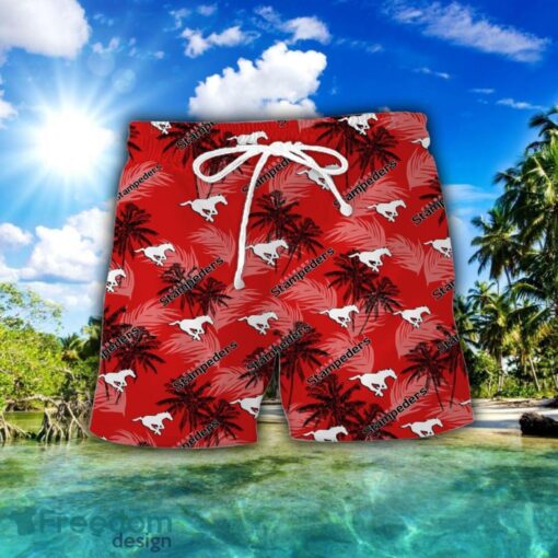 Calgary Stampeders 3D Hawaiian Shirt and Shorts Vinatge Tree Pattern Beach Shirt For Fans Product Photo 2