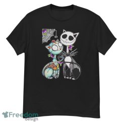 Cat Jack Skellington And Sally Skull Art Happy Halloween T Shirt Product Photo 2