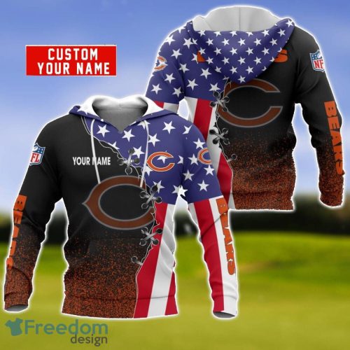 Chicago Bears US Flag 3D Hoodie For Sport Fans Custom Name Product Photo 1