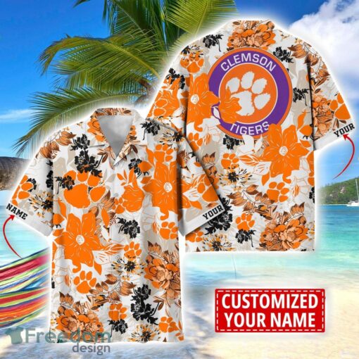 Clemson Tigers Aloha 3D Hawaiian Shirt Flower Sport Team Beach Shirt Custom Name Product Photo 1