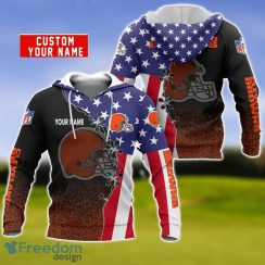 Cleveland Browns US Flag 3D Hoodie For Sport Fans Custom Name Product Photo 1