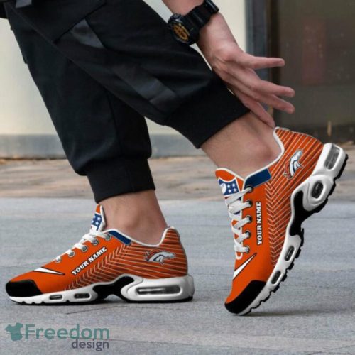 Denver Broncos MLB Custom Name Orange Striped Pattern Air Cushion Sneakers Product Photo 2