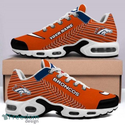 Denver Broncos MLB Custom Name Orange Striped Pattern Air Cushion Sneakers Product Photo 1