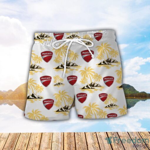 Ducatti Yellow Coconut Pattern Combo 3D Hawaiian Shirt And Shorts Product Photo 2