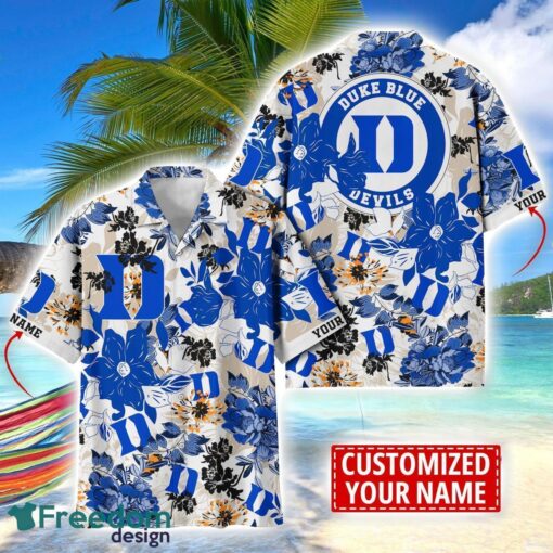 Duke Blue Devils Aloha 3D Hawaiian Shirt Flower Sport Team Beach Shirt Custom Name Product Photo 1