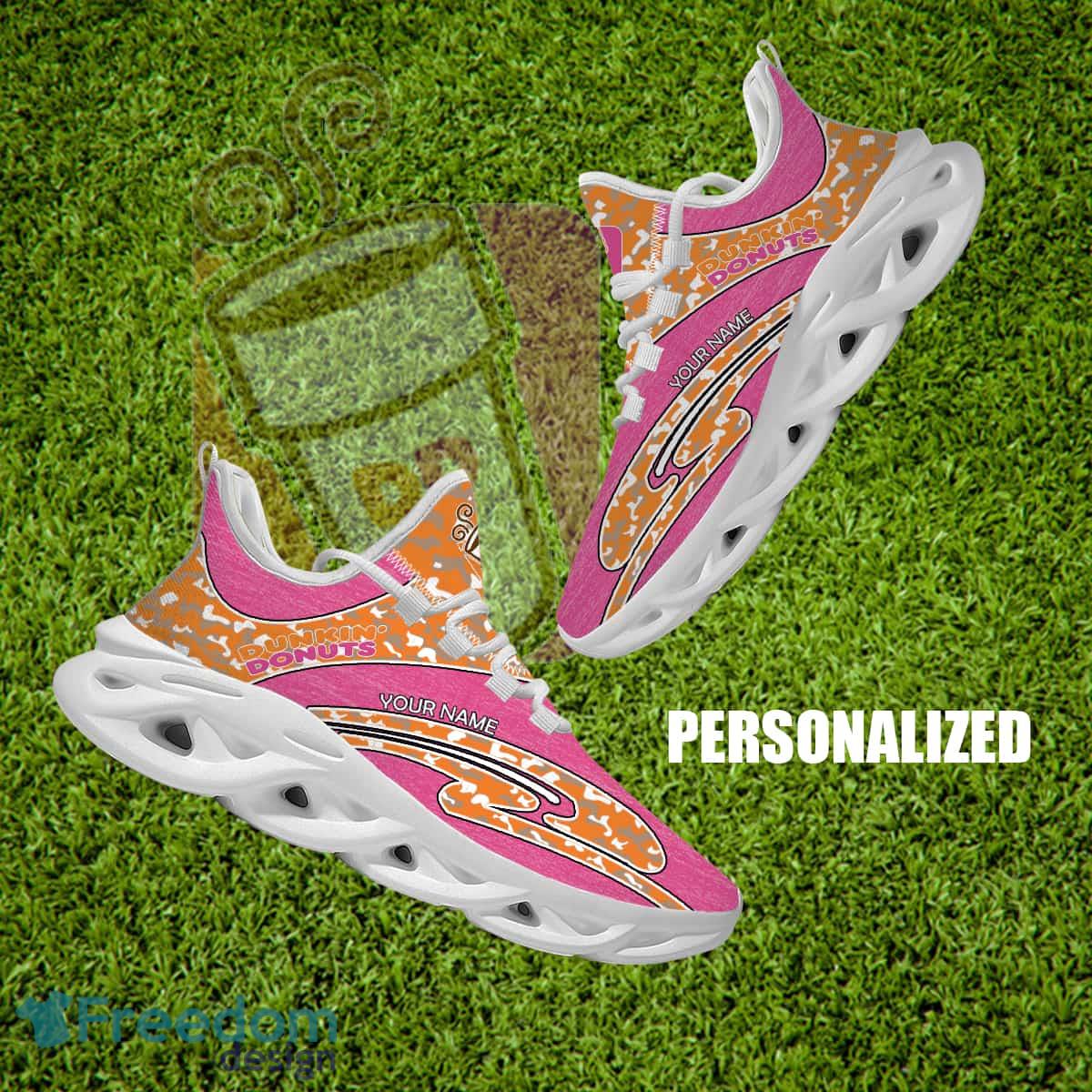 Dunkin’ Donuts Brand New Chunky Sneaker Edgy Camo Max Soul Shoes Custom Name - Dunkin’ Donuts Running Shoes Camo Design Personalized Photo 1