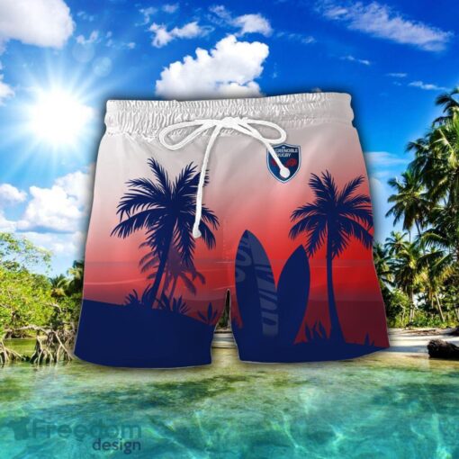 FC Grenoble Rugby Combo Hawaiian Shirt And Shorts Surfboards Coconut Custom Name For Fans Product Photo 2