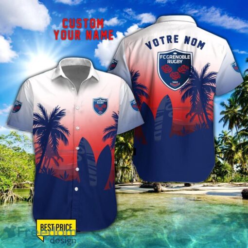 FC Grenoble Rugby Combo Hawaiian Shirt And Shorts Surfboards Coconut Custom Name For Fans Product Photo 1