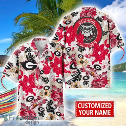 Georgia Bulldogs Aloha 3D Hawaiian Shirt Flower Sport Team Beach Shirt Custom Name Product Photo 1