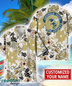 Georgia Tech Yellow Jackets Aloha 3D Hawaiian Shirt Flower Sport Team Beach Shirt Custom Name