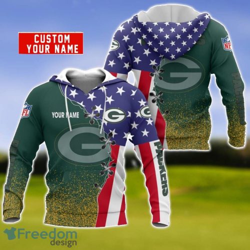 Green Bay Packers US Flag 3D Hoodie For Sport Fans Custom Name Product Photo 1