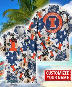 Illinois Fighting Illini Aloha 3D Hawaiian Shirt Flower Sport Team Beach Shirt Custom Name