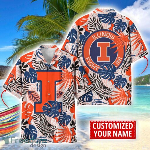 Illinois Fighting Illini Aloha Hawaiian Shirt Custom Name Summer Gift Holiday Team Shirt Product Photo 1