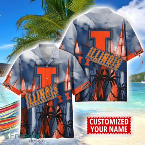 Illinois Fighting Illini Hawaii Shirt Custom Name Sports Team Beach Shirt Product Photo 1