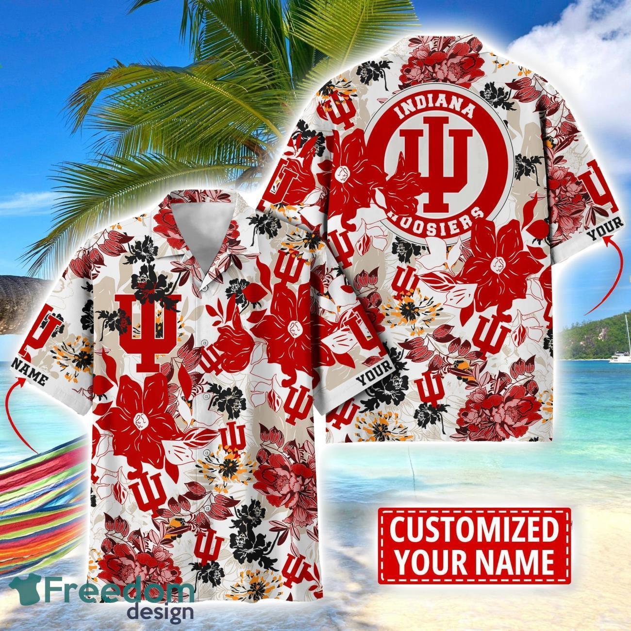Indiana Hoosiers Aloha 3D Hawaiian Shirt Flower Sport Team Beach Shirt Custom Name image Indiana Hoosiers Aloha 3D Hawaiian Shirt Flower Sport Team Beach Shirt Custom Name Product Photo 1