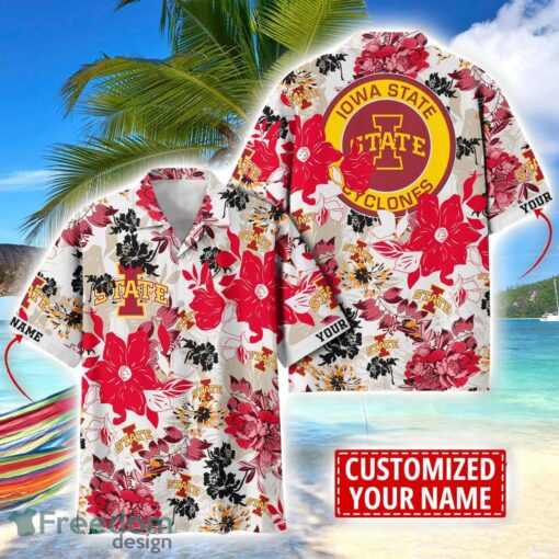 Iowa State Cyclones Aloha 3D Hawaiian Shirt Flower Sport Team Beach Shirt Custom Name Product Photo 1