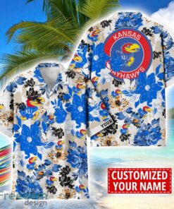 Kansas Jayhawks Aloha 3D Hawaiian Shirt Flower Sport Team Beach Shirt Custom Name