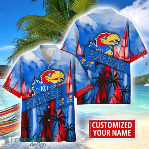 Kansas Jayhawks Hawaii Shirt Custom Name Sports Team Beach Shirt Product Photo 1