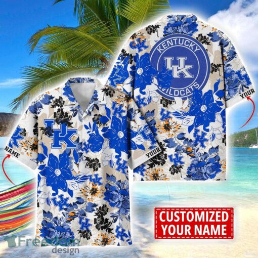 Kentucky Wildcats Aloha 3D Hawaiian Shirt Flower Sport Team Beach Shirt Custom Name Product Photo 1