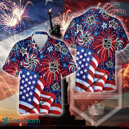 Limited NHL Los Angeles Kings US Flag Pattern Firework Memory Fans Hawaiian Shirt AOP Independence Day - Limited NHL Los Angeles Kings US Flag Pattern Firework Memory Fans Hawaiian Shirt AOP Independence Day