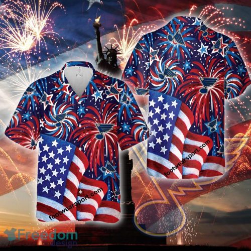 Limited NHL St. Louis Blues US Flag Pattern Firework Memory Men Women AOP Hawaiian Shirt Independence Day - Limited NHL St. Louis Blues US Flag Pattern Firework Memory Men Women AOP Hawaiian Shirt Independence Day