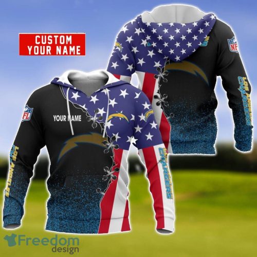 Los Angeles Chargers US Flag 3D Hoodie For Sport Fans Custom Name Product Photo 1