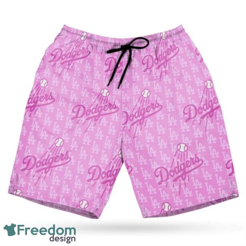 Los Angeles Dodgers MLB Hawaii All Printed Logo 3D Hawaiian Shirt And Shorts Pink Corlor Product Photo 3