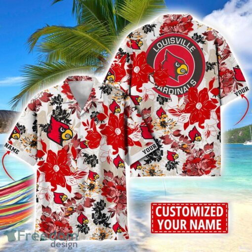 Louisville Cardinals Aloha 3D Hawaiian Shirt Flower Sport Team Beach Shirt Custom Name Product Photo 1