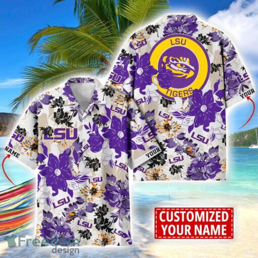 LSU TIGERS Aloha 3D Hawaiian Shirt Flower Sport Team Beach Shirt Custom Name Product Photo 1