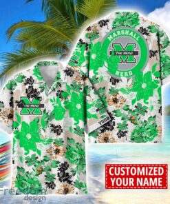 Marshall Thundering Herd Aloha 3D Hawaiian Shirt Flower Sport Team Beach Shirt Custom Name