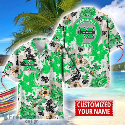 Marshall Thundering Herd Aloha 3D Hawaiian Shirt Flower Sport Team Beach Shirt Custom Name Product Photo 1