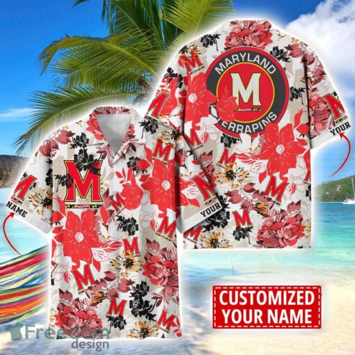 Maryland Terrapins Aloha 3D Hawaiian Shirt Flower Sport Team Beach Shirt Custom Name Product Photo 1