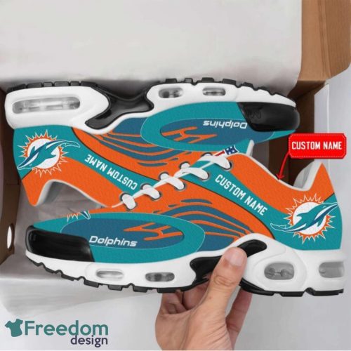 Miami Dolphins Logo Custom Name Striped Pattern Air Cushion Sneakers Product Photo 4