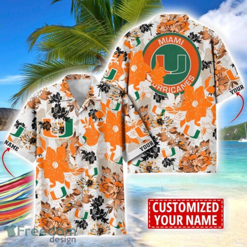 Miami Hurricanes Aloha 3D Hawaiian Shirt Flower Sport Team Beach Shirt Custom Name Product Photo 1